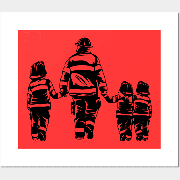Firefighter Dad and Sons! Wall Art by ArtOnly